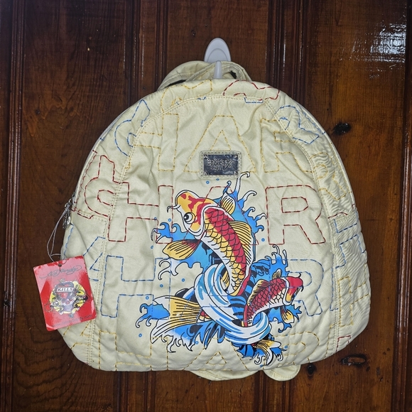 Ed Hardy  Koi fish designs Vintage Quilted backpack Black EXC COND NWT - Picture 1 of 8